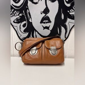 Fossil Riley camel brown leather messenger crossbody bag